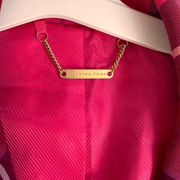 Trina Turk Pink and Red Blazer Structured Plaid Jacket 6 - Picture 2 of 7